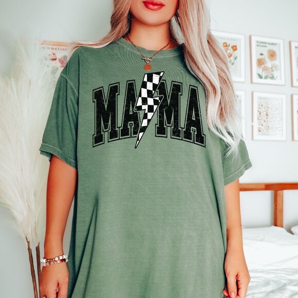 NEW Trendy Comfort Colors Soft Cotton Lightning Bolt Mama Graphic Tee Shirt - Picture 2 of 4